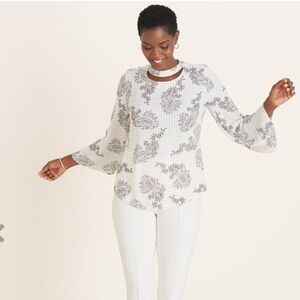 Paisley Dot Neck-Detail Pullover Top Size 16/18